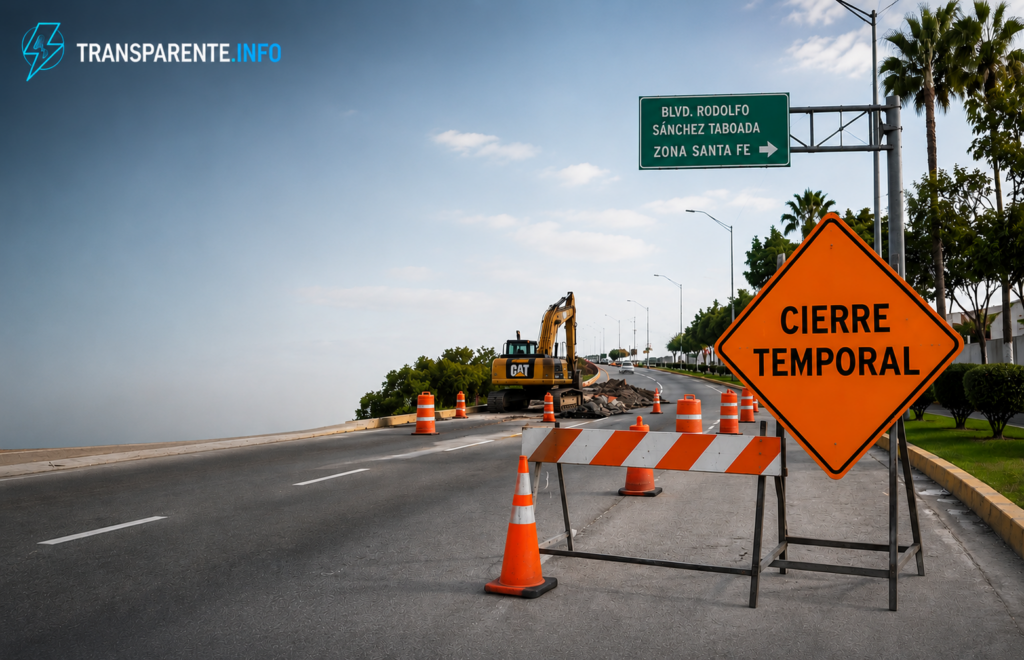 Informa Gobierno Municipal cierre temporal de un tramo del bulevar Sánchez Taboada en Santa Fe